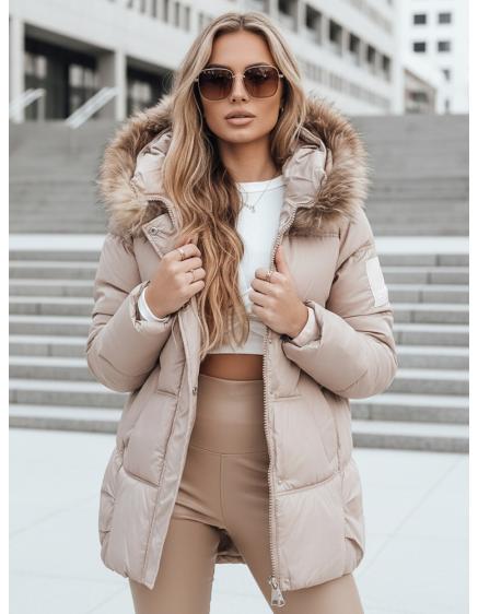 Dámská zimní prošívaná bunda s kapucí, béžová