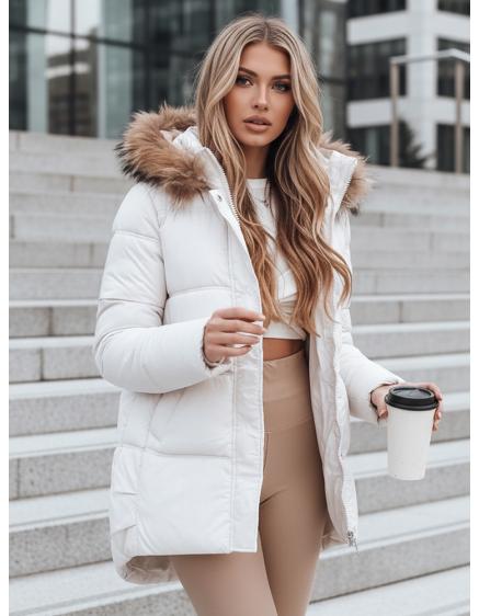 Dámská zimní prošívaná bunda s kapucí, světle béžová