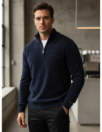 Férfi sötétkék pulóver gallérral