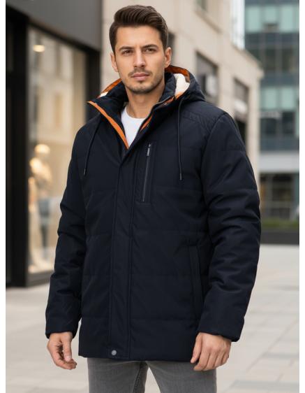Férfi téli kabát kapucnival, sötétkék