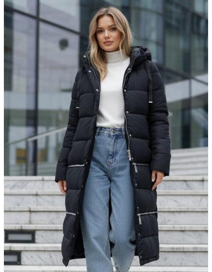 Dámská zimní dlouhá bunda, tmavě modrá