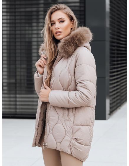 Dámská zimní bunda s kožešinou, béžová