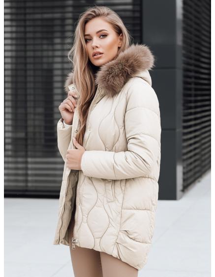 Dámská zimní bunda s kožešinou  ecru