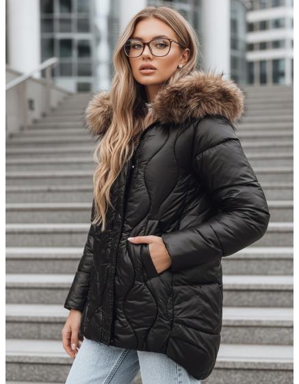 Dámská zimní bunda s kožešinou černá