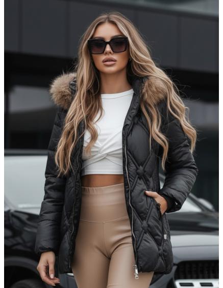 Dámská zimní bunda s kožešinou černá