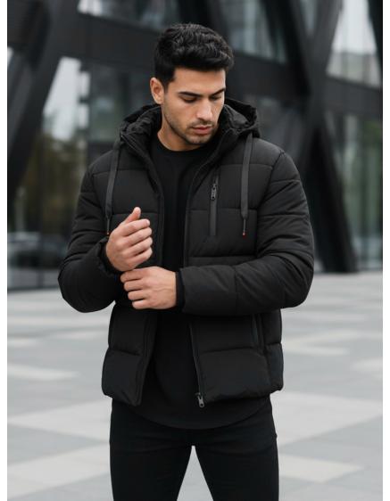 Pánská zimní prošívaná bunda s kapucí černá