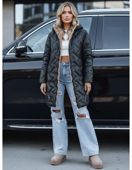 Dámská dlouhá prošívaná bunda, černá