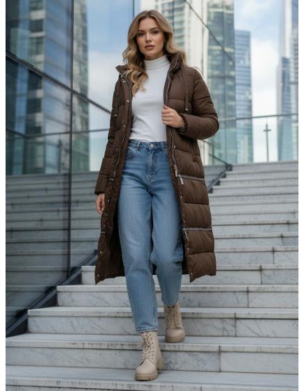 Dámská zimní bunda dlouhá hnědá
