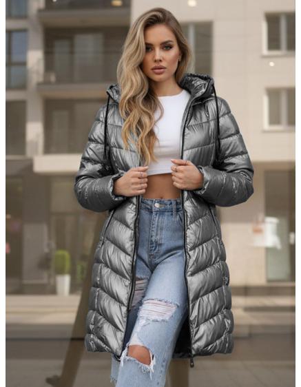 Dámská zimní dlouhá prošívaná bunda, stříbrná