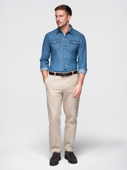 Pánska džínsová košeľa klasického strihu s náprsnými vreckami, modrá – fotografie produktu 4