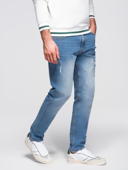 Pánské regular fit džíny s obnošeným efektem a klasickým zapínáním, modrá – fotografie produktu 6