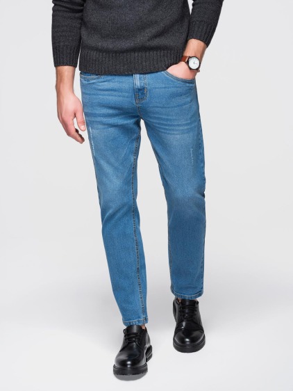 Férfi regular fit farmernadrág koptatott hatással és klasszikus zsebekkel, kék