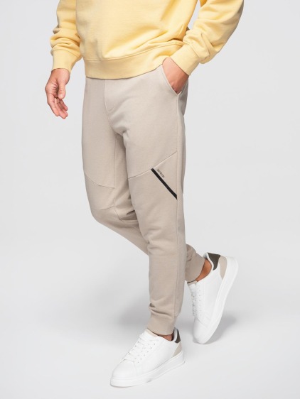 Pánské regular fit jogger tepláky s pružnými manžetami, béžové – fotografie produktu 3