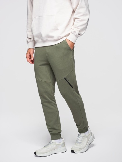 Férfi regular fit jogger melegítőnadrág rugalmas passzéval, olívazöld – fotografie produktu 3