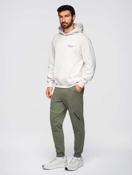 Férfi regular fit jogger melegítőnadrág rugalmas passzéval, olívazöld – fotografie produktu 4
