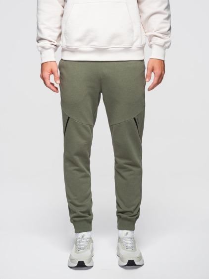 Férfi regular fit jogger melegítőnadrág rugalmas passzéval, olívazöld – fotografie produktu 5