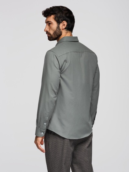 Pánska regular fit košeľa s dlhým rukávom a náprsným vreckom, khaki – fotografie produktu 6