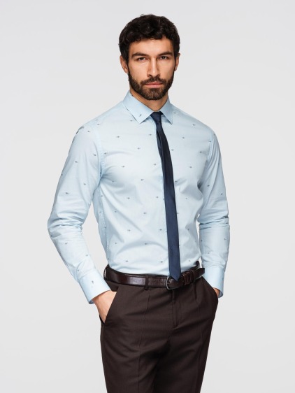 Pánská slim fit košile s dlouhým rukávem a drobným vzorem, bílá