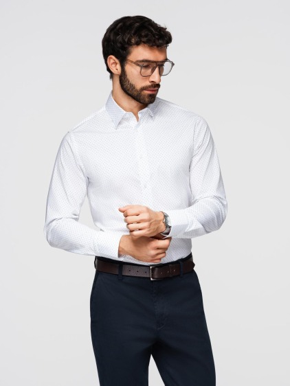 Pánská regular fit košile s dlouhým rukávem a drobným vzorem, bílá