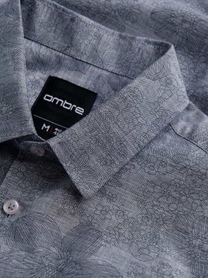 Pánska regular fit flanelová košeľa s dlhým rukávom a kvetinovým vzorom, sivá – fotografie produktu 8