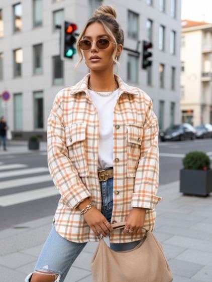 Női oversize kockás ing elülső zsebekkel, többszínű