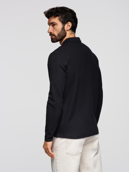 Férfi regular fit, hosszú ujjú galléros póló, fekete – fotografie produktu 5