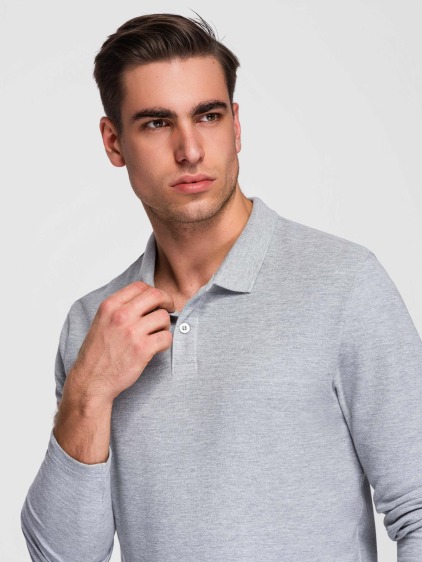 Férfi regular fit, hosszú ujjú galléros póló, szürke – fotografie produktu 2
