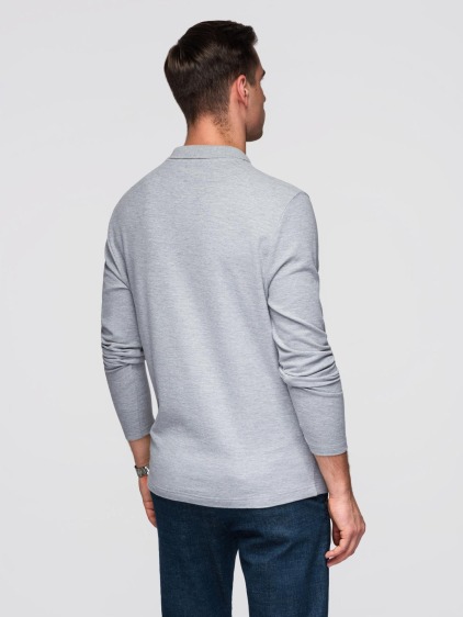 Férfi regular fit, hosszú ujjú galléros póló, szürke – fotografie produktu 4