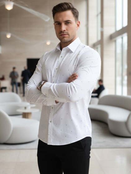 Férfi elegáns slim fit ing finom mintával, fehér