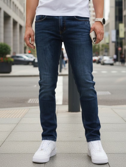 Pánské slim fit džíny s jemným stínováním, námořnická modrá