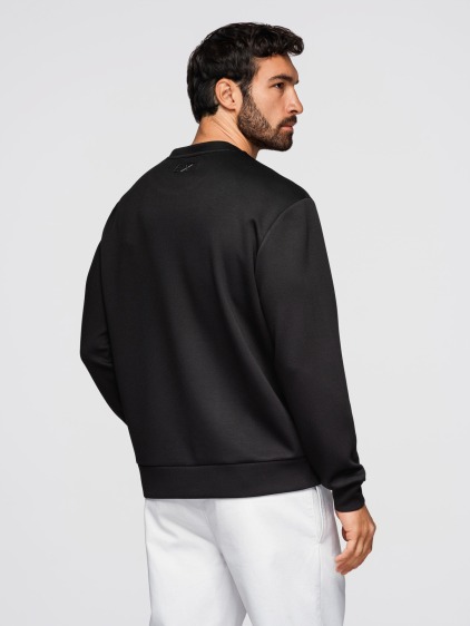 Férfi lezser regular fit pulóver kerek nyakkivágással és fényes mellrészlettel, fekete – fotografie produktu 6