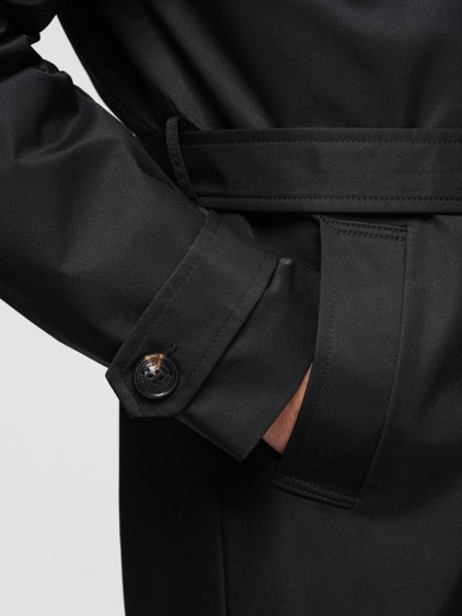 Férfi átmeneti slim fit kétsoros ballonkabát övvel, fekete – fotografie produktu 6