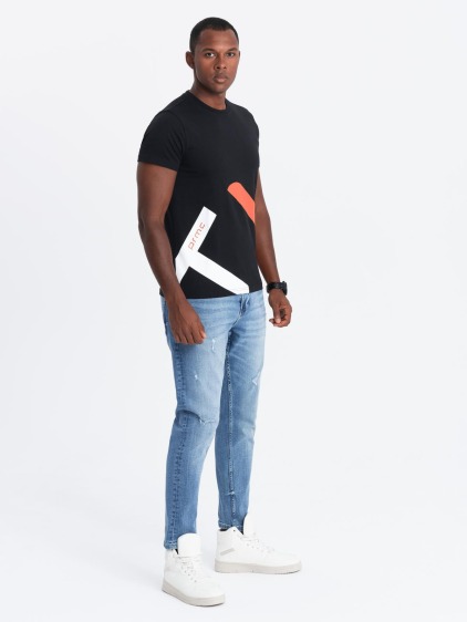 Pánské regular fit tričko s krátkým rukávem a potiskem, černé – fotografie produktu 2