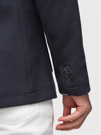 Pánské slim fit pletené sako se třemi předními kapsami a jemnou strukturou, námořnické modré – fotografie produktu 8