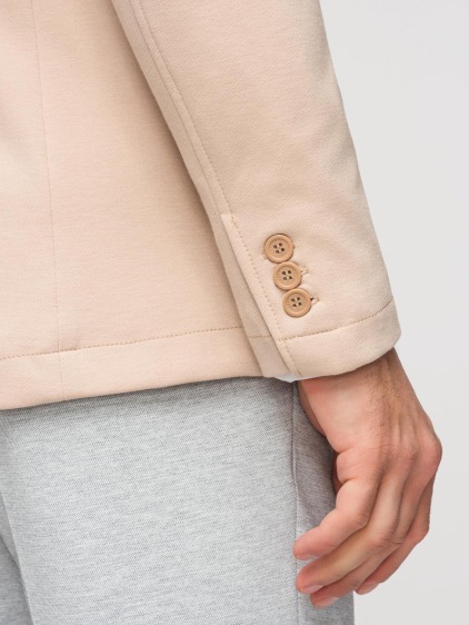 Pánské slim fit pletené sako se třemi předními kapsami a jemnou strukturou, béžové – fotografie produktu 5
