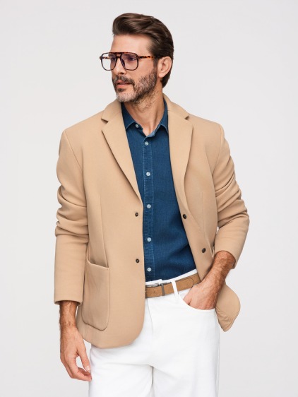 Pánské regular fit pletené sako s odnímatelnou kapucí a zapínáním na patentky, hnědé