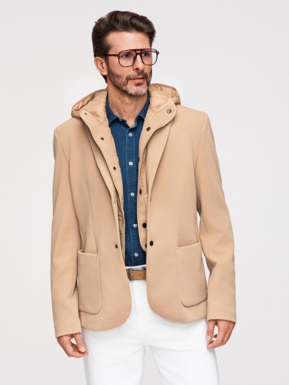 Pánské regular fit pletené sako s odnímatelnou kapucí a zapínáním na patentky, hnědé – fotografie produktu 2