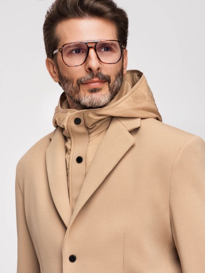 Pánské regular fit pletené sako s odnímatelnou kapucí a zapínáním na patentky, hnědé – fotografie produktu 3