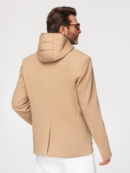 Pánské regular fit pletené sako s odnímatelnou kapucí a zapínáním na patentky, hnědé – fotografie produktu 5