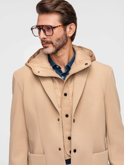 Pánské regular fit pletené sako s odnímatelnou kapucí a zapínáním na patentky, hnědé – fotografie produktu 6