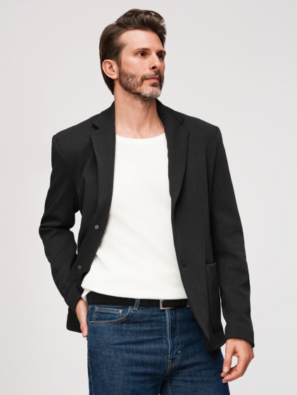 Pánské regular fit pletené sako s odnímatelnou kapucí a zapínáním na patentky, černé – fotografie produktu 4