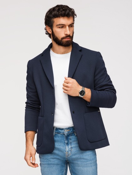 Pánské regular fit pletené sako s odnímatelnou kapucí a zapínáním na patentky, námořnické modré – fotografie produktu 2