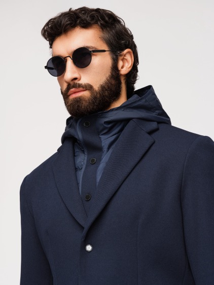 Pánské regular fit pletené sako s odnímatelnou kapucí a zapínáním na patentky, námořnické modré – fotografie produktu 3