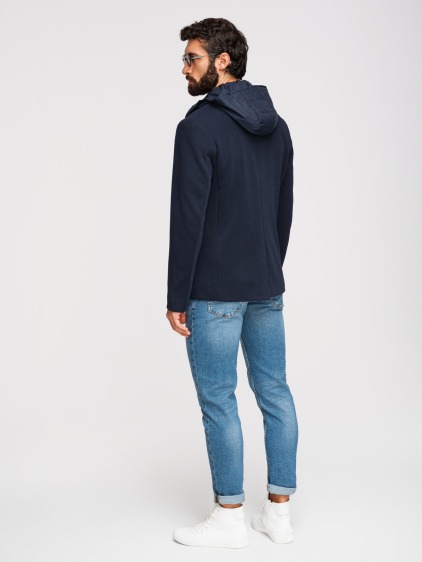Pánské regular fit pletené sako s odnímatelnou kapucí a zapínáním na patentky, námořnické modré – fotografie produktu 4