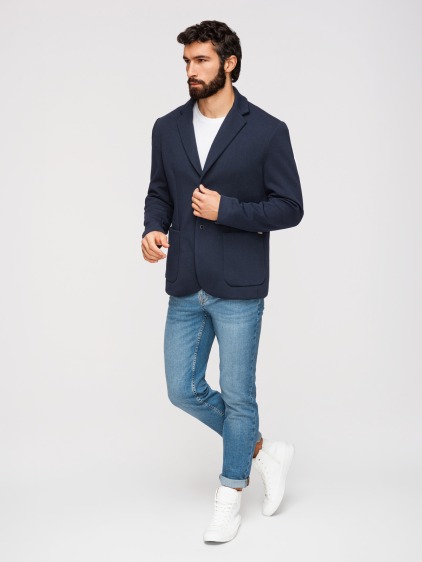 Pánské regular fit pletené sako s odnímatelnou kapucí a zapínáním na patentky, námořnické modré – fotografie produktu 6