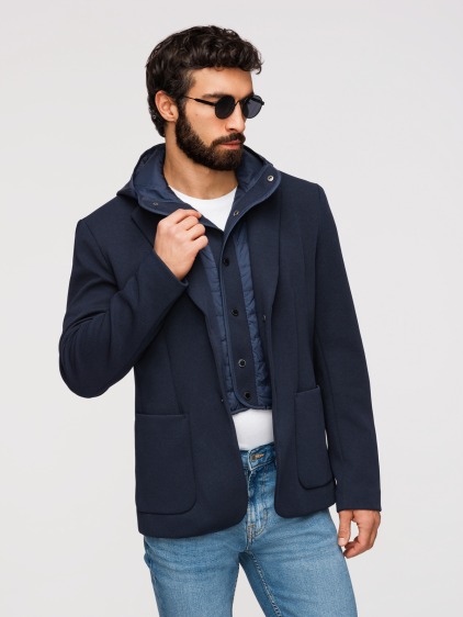 Pánské regular fit pletené sako s odnímatelnou kapucí a zapínáním na patentky, námořnické modré – fotografie produktu 7