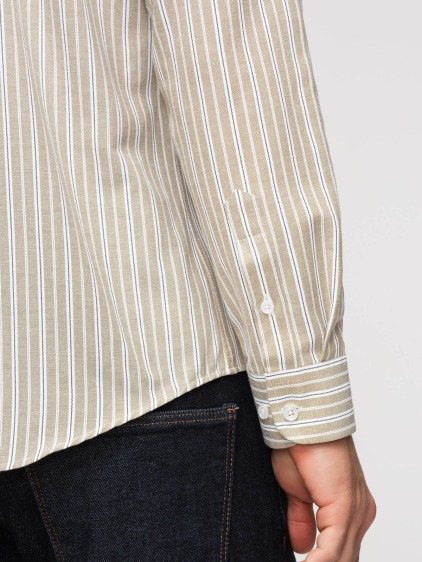 Pánská celoroční regular fit pruhovaná košile s dlouhým rukávem a button-down límečkem, béžová – fotografie produktu 4