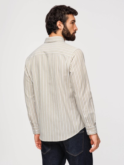 Pánská celoroční regular fit pruhovaná košile s dlouhým rukávem a button-down límečkem, béžová – fotografie produktu 5