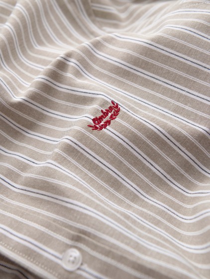 Pánská celoroční regular fit pruhovaná košile s dlouhým rukávem a button-down límečkem, béžová – fotografie produktu 7