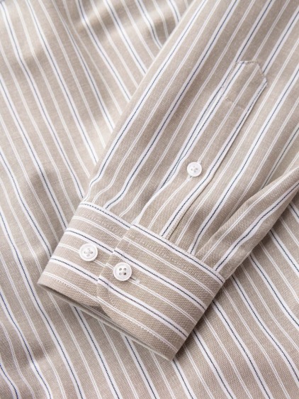 Pánská celoroční regular fit pruhovaná košile s dlouhým rukávem a button-down límečkem, béžová – fotografie produktu 8